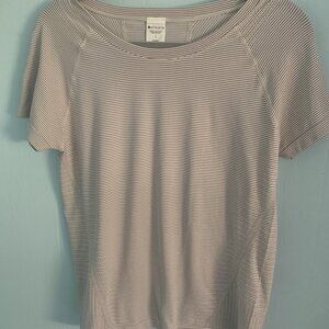 Athleta Momentum Seamless Tee in mini stripe white, size L